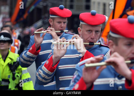 Warning ahead of orange marches Stock Photo