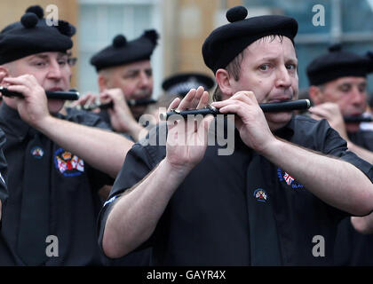 Warning ahead of orange marches Stock Photo