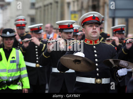 Warning ahead of orange marches Stock Photo