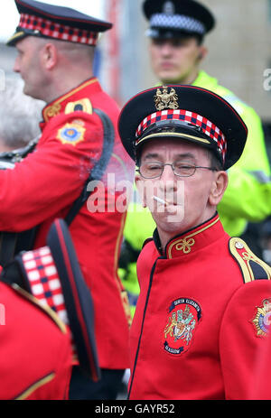 Warning ahead of orange marches Stock Photo