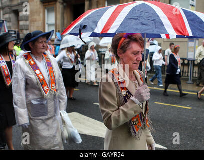 Warning ahead of orange marches Stock Photo