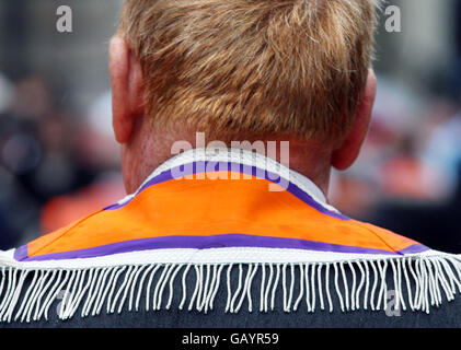 An Orange Order member during the annual Orange Order march through Glasgow city centre. Stock Photo