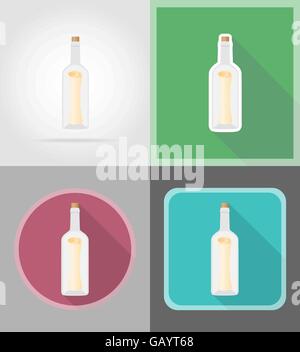 message in the bottle flat icons vector illustration isolated on background Stock Vector