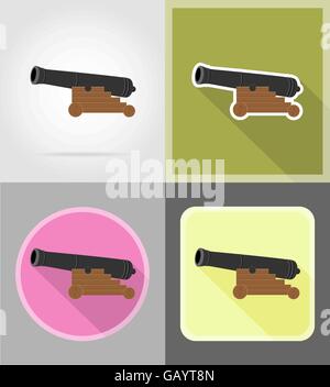 antique cannon flat icons vector illustration isolated on white background Stock Vector