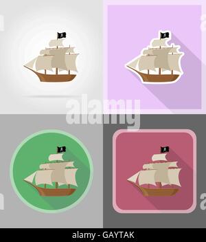 pirate ship flat icons vector illustration isolated on background Stock Vector