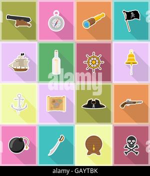 pirate flat icons vector illustration isolated on white background Stock Vector
