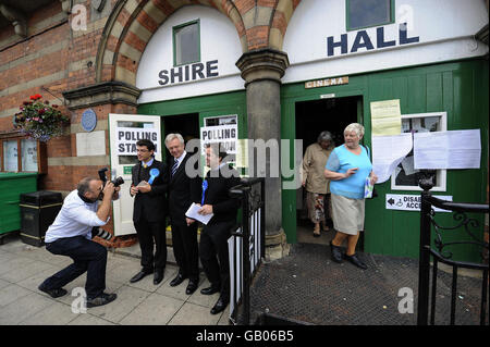 David Davis arrives to cast his vote in the Haltemprice and Howden by-election at the polling station in Howden. Stock Photo