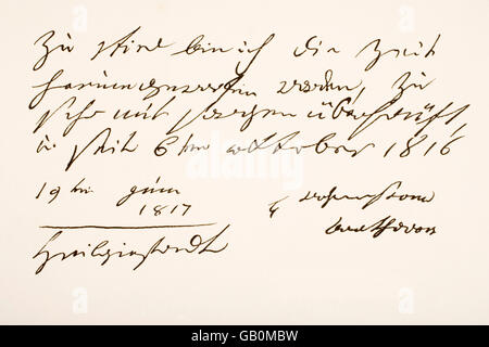 Ludwig van Beethoven,  1770 - 1827.  German composer. Hand writing sample and signature. Stock Photo