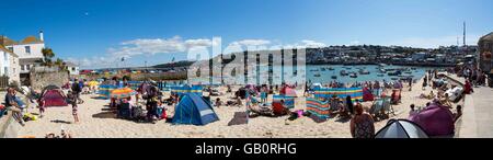 A panoramic view of St, Ives beach and harbour in Cornwall, UK Stock Photo