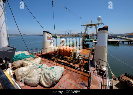 Deck of a Bacalhoeiro ship, a type of portuguese fishing boat used to catch cod fish on the North Atlantic Stock Photo