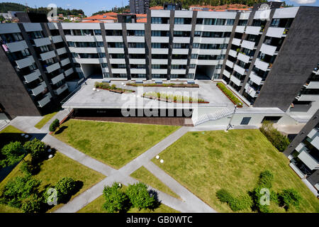 Aerial view of the garden inside a large apartment complex Stock Photo