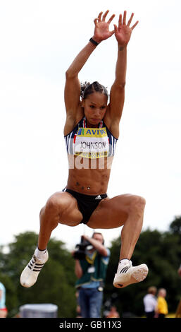 Jade Johnson competes in the long jump during the Norwich Union Olympic Trials and UK Championships at the Birmingham Alexander Stadium in Birmingham. Stock Photo