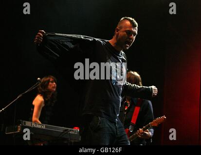 Jon McClure of Reverend and the Makers performs during the Oxegen Festival 2008 at the Punchestown Racecourse, Naas, County Kildare, Ireland. Stock Photo