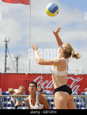 Sinead Connor from Ireland, during a volleyball competition at Bray Summerfest 2008, North Wicklow, Ireland. Stock Photo