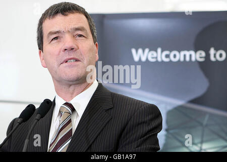 Minister for Transport Noel Dempsey TD officially opens the new train station at Park West/Cherry Orchard Plaza in Dublin. The station is the latest phase of the Kildare Route Project. Stock Photo