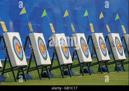 Olympics - Beijing Olympic Games 2008 - Day One. Archery targets at the Beijing Olympic Green Archery Field, during the 2008 Beijing Olympic Games. Stock Photo