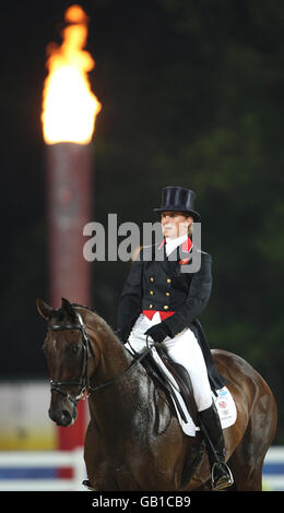 Britain's Kristina Cook on Miners Frolic during the dressage test at the Shatin Equestrian centre in Hong Kong, China, on the first day of the Beijing Olympics. Stock Photo