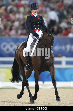 Great Britain's Kristina Cook on Miners Frolic during the dressage test on the first day of the Beijing Olympics held at the Shatin Equestrian centre Stock Photo