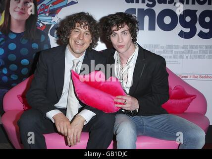Alan Davies (left) and Aaron Johnson arrive for the UK premiere of Angus, Thongs and Perfect Snogging at the Empire Leicester Square, London, WC2. Stock Photo