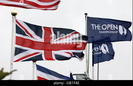 Golf - Open 2008 Championship - Day Three - Royal Birkdale Golf Club. Flags fly in the wind during Round Three of the Open Championship at the Royal Birkdale Golf Club, Southport. Stock Photo