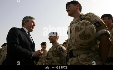 British Prime Minister Gordon Brown meets troops in Basra, Iraq. Stock Photo