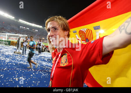 Spain's Fernando Torres celebrates after beating Germany in the Euro 2008 final Stock Photo
