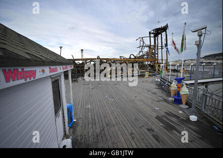 Weston-super-Mare pier fire. A general view of the Grand pier in Weston-Super-Mare after its pavilion was destroyed by a fire. Stock Photo