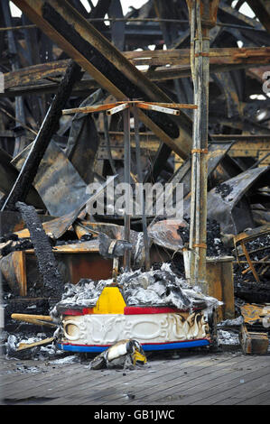 Weston-super-Mare pier fire. A general view of the Grand pier in Weston-Super-Mare after its pavilion was destroyed by a fire. Stock Photo