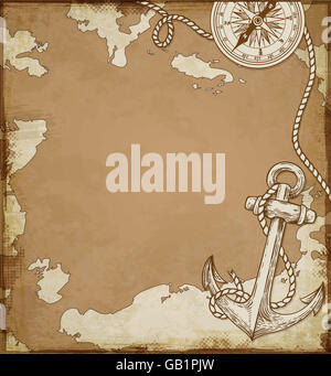 Vintage map with anchor and compass Stock Photo