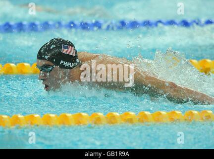 USA's Michael Phelps on his way to setting a new world record in the final of the Men's 400m Individual Medley . Stock Photo