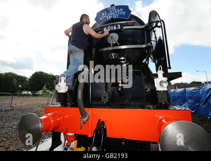 The Peppercorn Class A1 Pacific 60163 Tornado, a replica of the last passenger steam locomotives, gets its final clean as it prepares to take its first test run in Darlington. Stock Photo