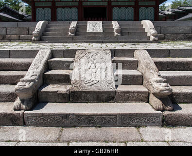 Stairs to Main hall Sungjeongjeon in palace Gyeonghuigung, Seoul, South Korea, Asia Stock Photo