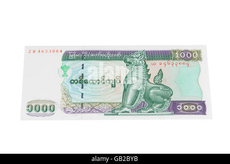 Myanmar one thousand Kyat note on a white background Stock Photo