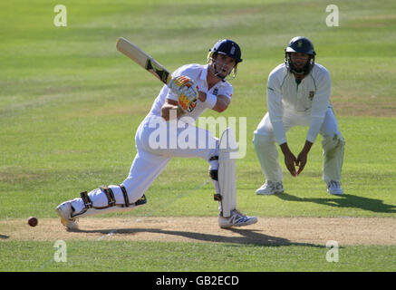 Cricket - npower Third Test - Day Three - England v South Africa - Edgbaston. England's Kevin Pietersen hits out for four runs Stock Photo