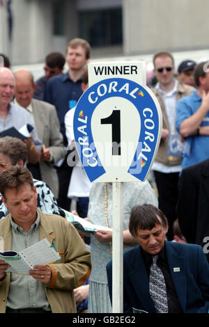 Horse Racing - Sandown - Eclipse Meeting. The winners post Stock Photo