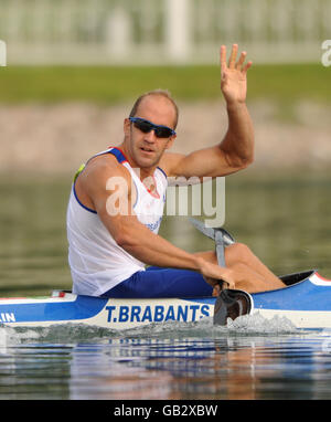 Great Britain's Tim Brabants after winning his heat in the Men's Kayak Single (K1) 1000m heats at The Shunyi Olympic Rowing and Caonoeing Park during the 2008 Olympic Games. Stock Photo