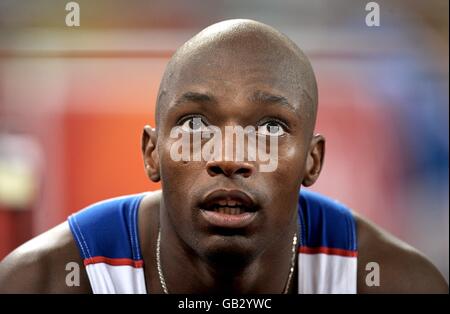 Great Britain's Marlon Devonish after the 200 metre heats in the National Stadium in Beijing during the 2008 Beijing Olympic Games. Stock Photo