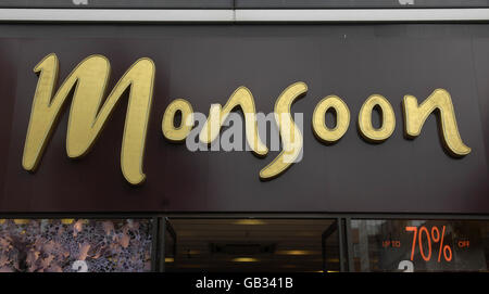 General view of a Monsoon store sign on Oxford Street in London. Stock Photo