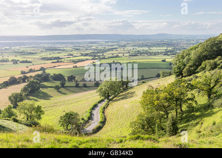 Views across the Severn Vale from the Cotswold Way on Coaley Peak view point near Stroud, Gloucestershire, England, UK Stock Photo