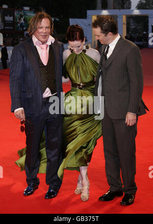 (left-right) Mickey Rourke, Evan Rachel Wood and director Darren Aronofsky at the premiere of the film 'The Wrestler', at the Palazzo del Cinema on Venice Lido, Italy, during the 65th Venice Film Festival. Stock Photo