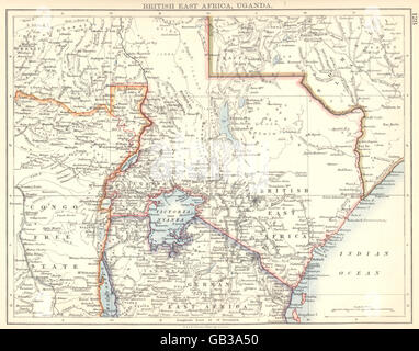 KENYA: British East Africa. Uganda. German East Africa Tanzania, 1897 old map Stock Photo