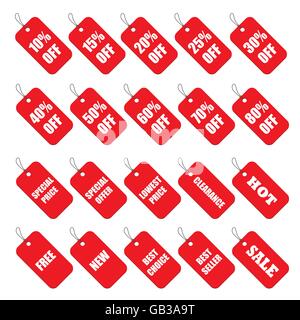Twenty red price tags. All about discount and sale Stock Vector