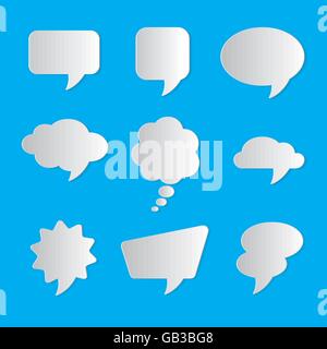 Set of nine dialog boxes on blue background - 3d paper art style Stock Vector