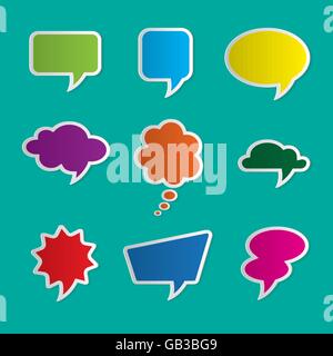 Set of nine colorful dialog boxes on blue background - 3d paper art style Stock Vector