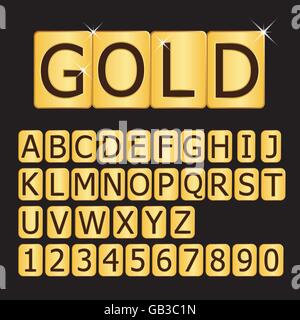 3D alphabets on gold plates A-Z Stock Vector