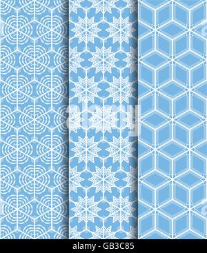 Three sets of hexagonal snowflake seamless pattern Stock Vector