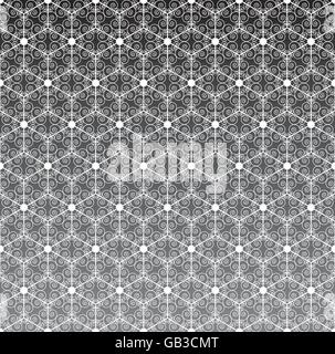 Abstract hexagonal snowflake seamless pattern on faded gray background Stock Vector