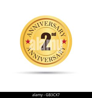 Golden badge 2 years anniversary logo Stock Vector