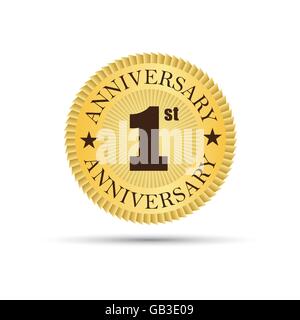 Golden label badge 1 year anniversary logo Stock Vector