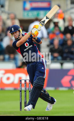 England's Kevin Pietersen hits a boundary during the First One Day International at Headingley Carnegie Cricket Ground, Leeds. Stock Photo